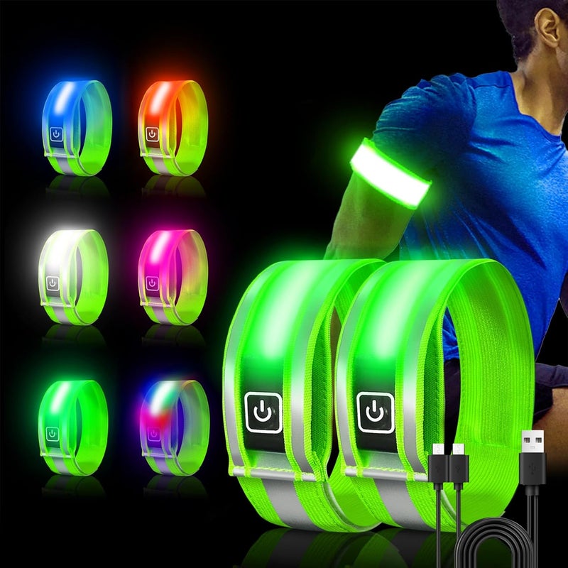 ocuvaep حزمة 2 من أساور LED القابلة لإعادة الشحن للجري، معدات جري عاكسة عالية الوضوح، 6 ألوان مضيئة للأساور للمشي الليلي، أضواء الجري، هدية جري للرجال والنساء - Image 1